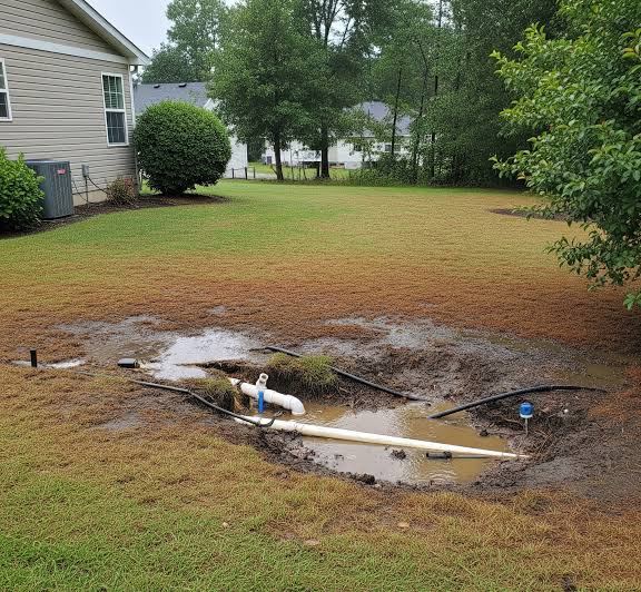 Failed aerobic pump system flooded in suburban yard